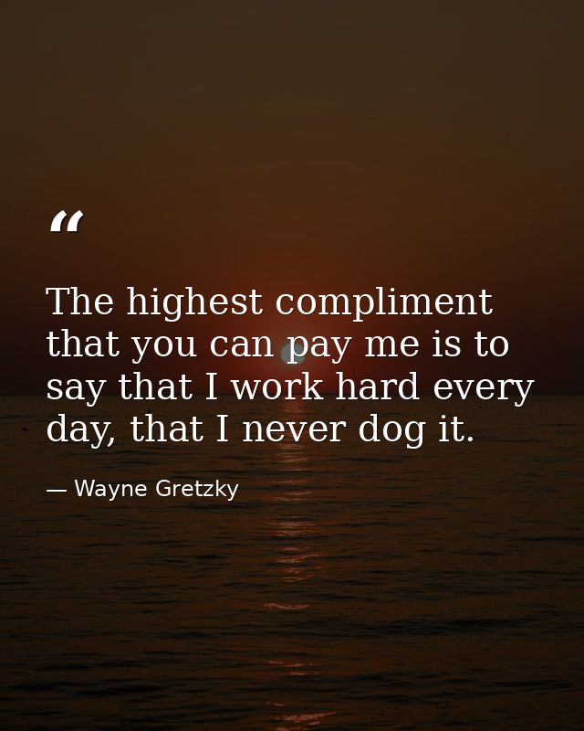 The highest compliment that you can pay me is to say that I work hard every day, that I never dog it. — Wayne Gretzky