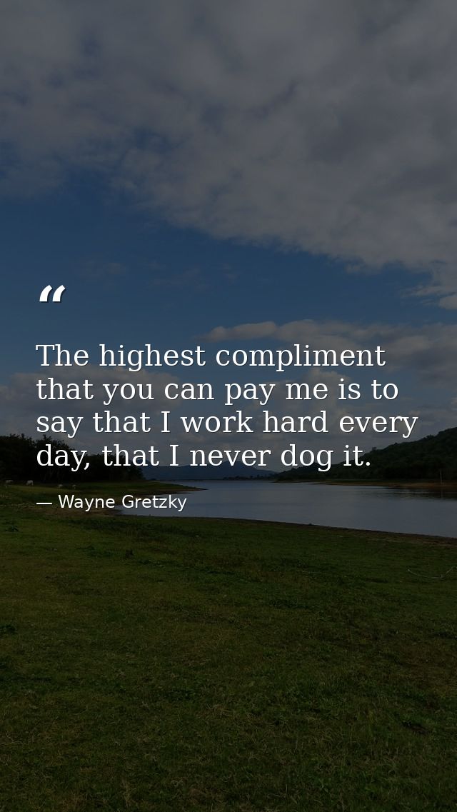 The highest compliment that you can pay me is to say that I work hard every day, that I never dog it. — Wayne Gretzky