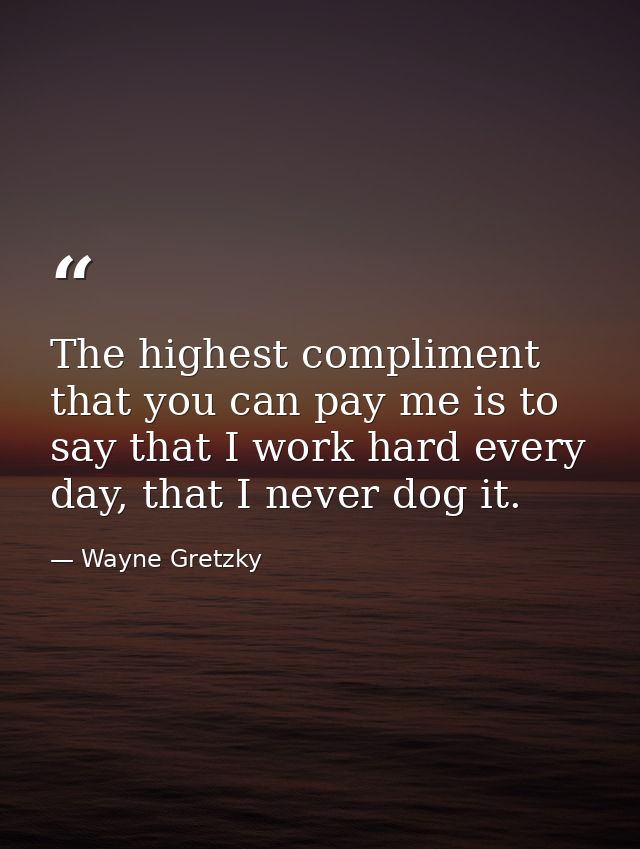 The highest compliment that you can pay me is to say that I work hard every day, that I never dog it. — Wayne Gretzky