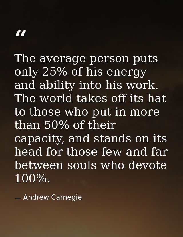 The average person puts only 25% of his energy and ability into his work. The world takes off its hat to those who put i — Andrew Carnegie