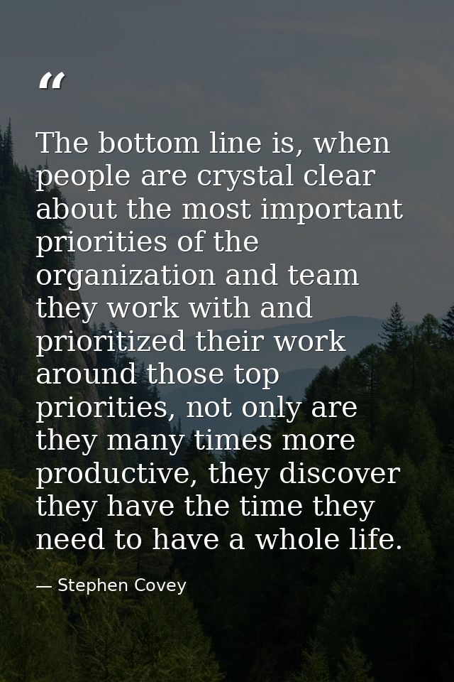 The bottom line is, when people are crystal clear about the most important priorities of the organization and team they  — Stephen Covey