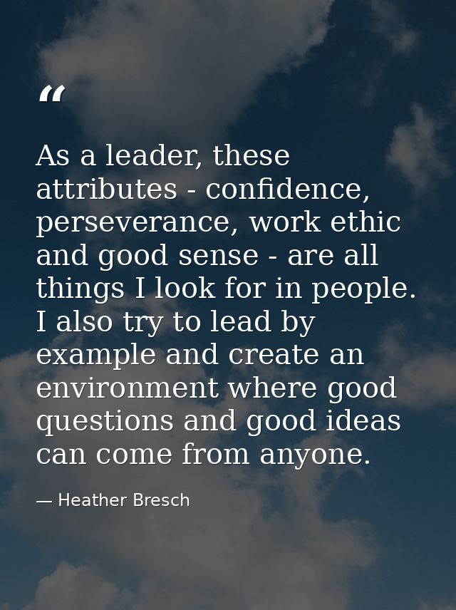 As a leader, these attributes - confidence, perseverance, work ethic and good sense - are all things I look for in peopl — Heather Bresch