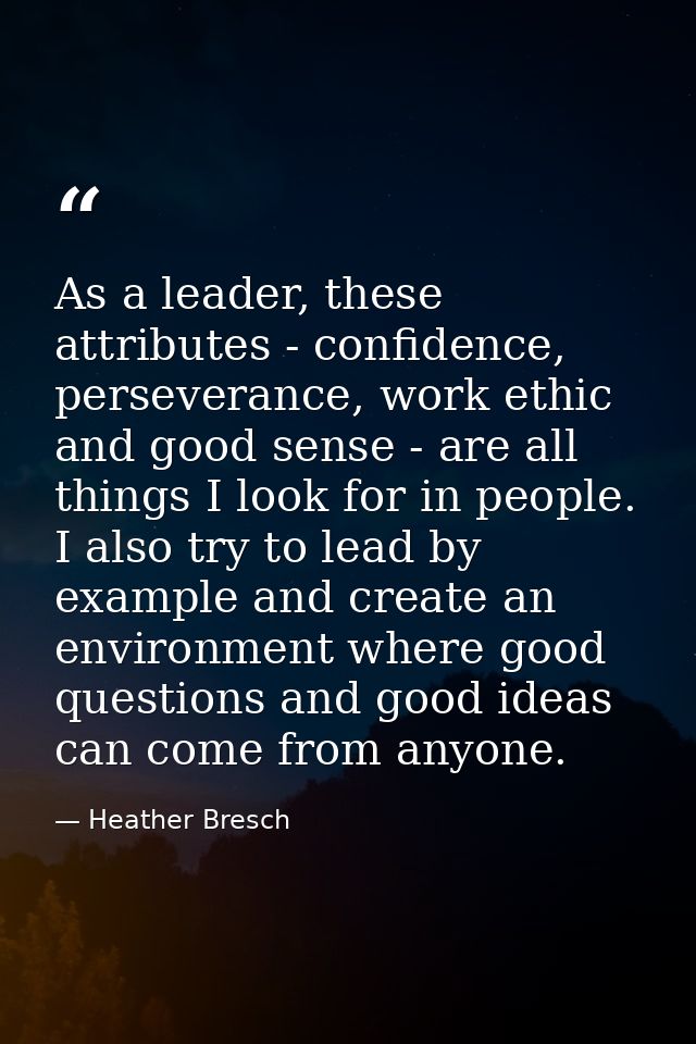 As a leader, these attributes - confidence, perseverance, work ethic and good sense - are all things I look for in peopl — Heather Bresch
