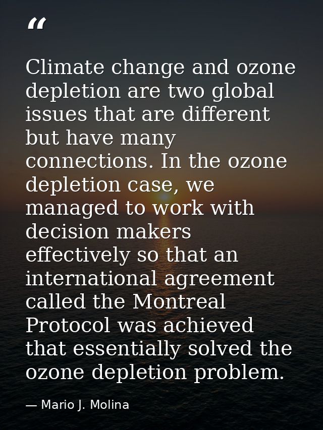 Climate change and ozone depletion are two global issues that are different but have many connections. In the ozone depl — Mario J. Molina