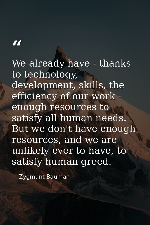 We already have - thanks to technology, development, skills, the efficiency of our work - enough resources to satisfy al — Zygmunt Bauman