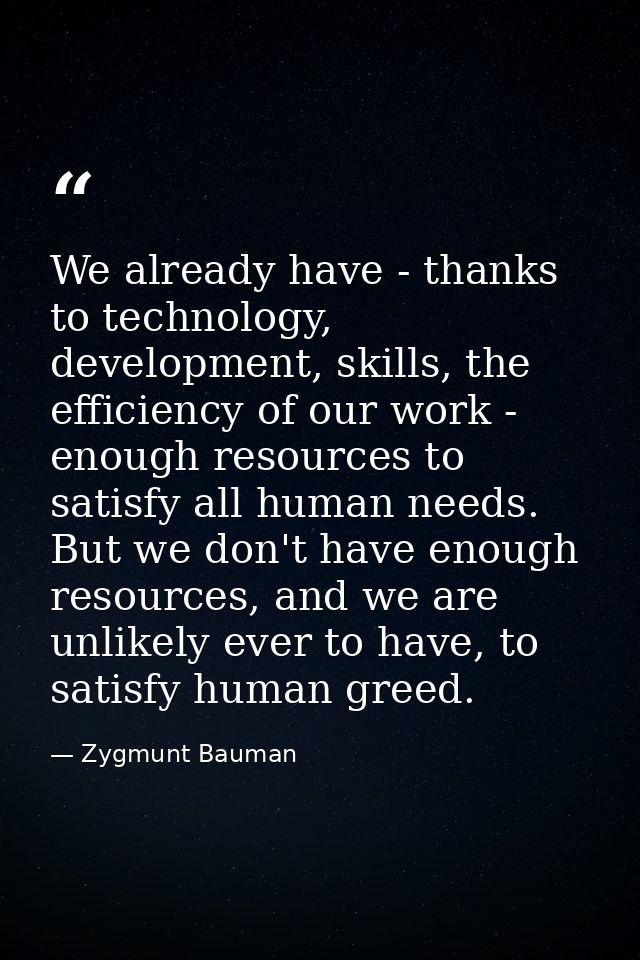 We already have - thanks to technology, development, skills, the efficiency of our work - enough resources to satisfy al — Zygmunt Bauman