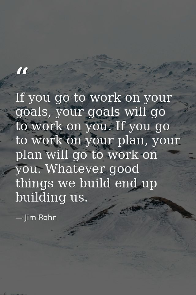 If you go to work on your goals, your goals will go to work on you. If you go to work on your plan, your plan will go to — Jim Rohn