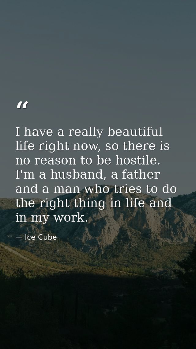 I have a really beautiful life right now, so there is no reason to be hostile. I'm a husband, a father and a man who tri — Ice Cube