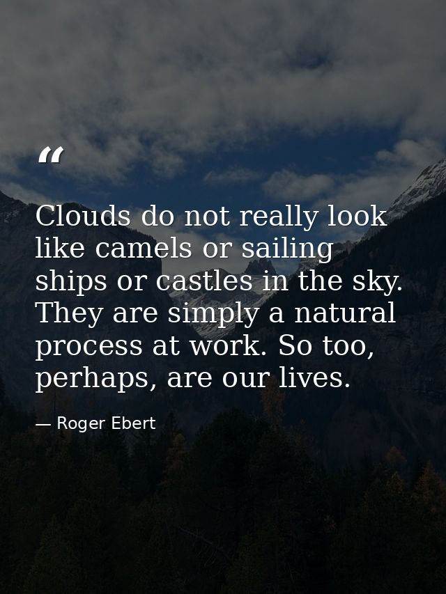 Clouds do not really look like camels or sailing ships or castles in the sky. They are simply a natural process at work. — Roger Ebert