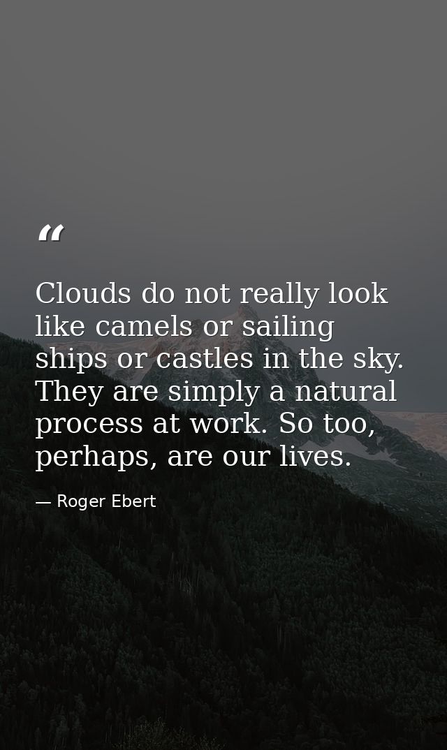 Clouds do not really look like camels or sailing ships or castles in the sky. They are simply a natural process at work. — Roger Ebert
