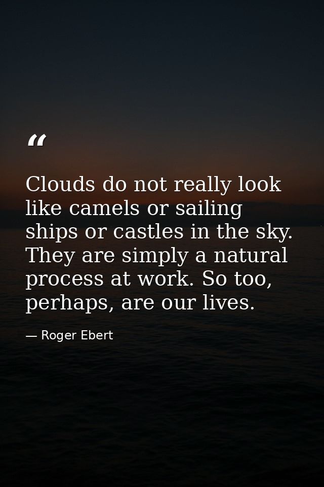 Clouds do not really look like camels or sailing ships or castles in the sky. They are simply a natural process at work. — Roger Ebert