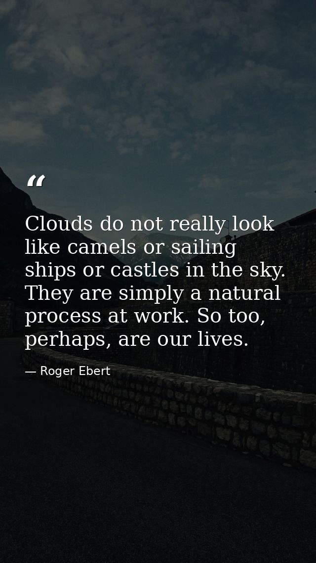 Clouds do not really look like camels or sailing ships or castles in the sky. They are simply a natural process at work. — Roger Ebert