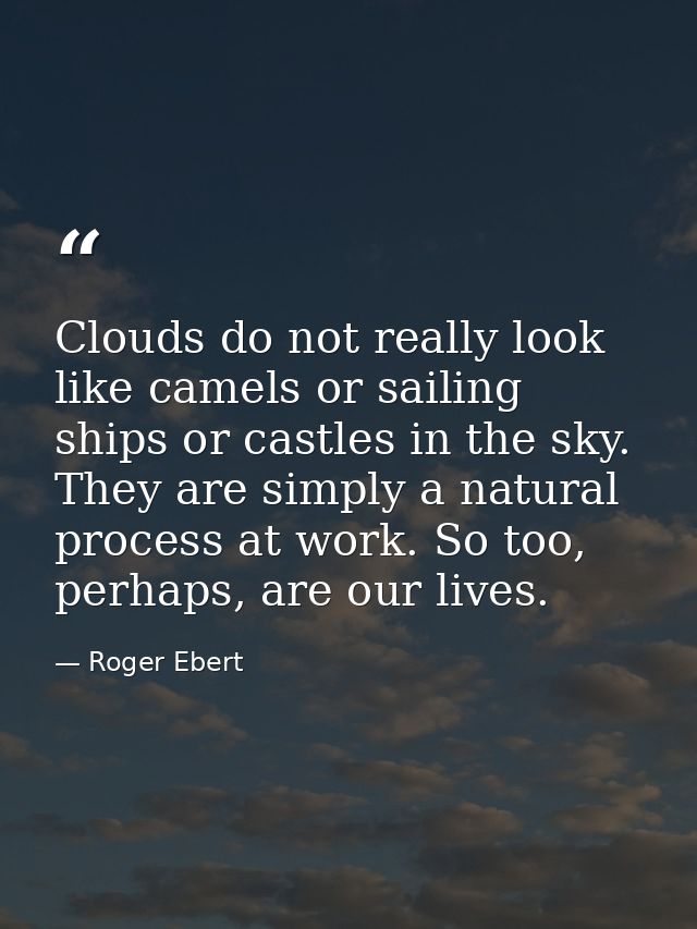Clouds do not really look like camels or sailing ships or castles in the sky. They are simply a natural process at work. — Roger Ebert