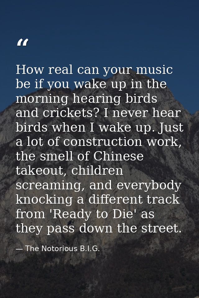 How real can your music be if you wake up in the morning hearing birds and crickets? I never hear birds when I wake up.  — The Notorious B.I.G.