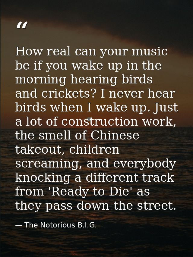 How real can your music be if you wake up in the morning hearing birds and crickets? I never hear birds when I wake up.  — The Notorious B.I.G.
