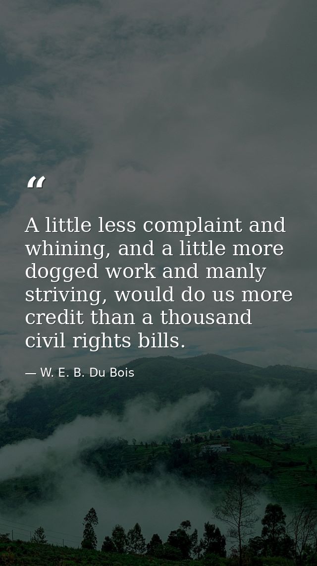 A little less complaint and whining, and a little more dogged work and manly striving, would do us more credit than a th — W. E. B. Du Bois