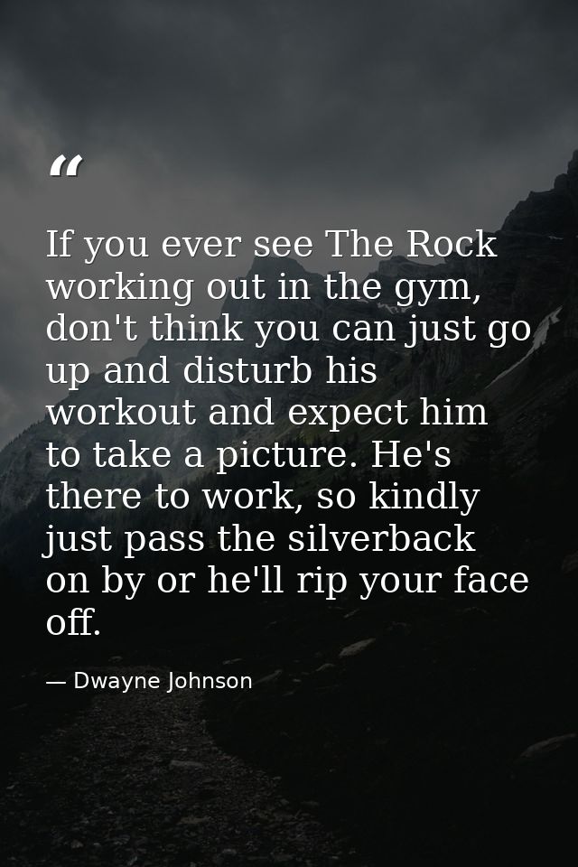 If you ever see The Rock working out in the gym, don't think you can just go up and disturb his workout and expect him t — Dwayne Johnson