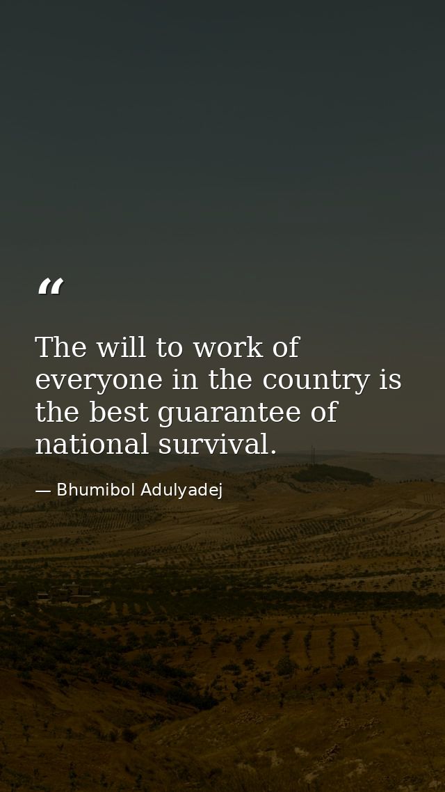 The will to work of everyone in the country is the best guarantee of national survival. — Bhumibol Adulyadej