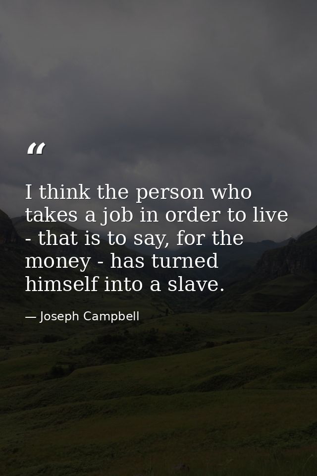 I think the person who takes a job in order to live - that is to say, for the money - has turned himself into a slave. — Joseph Campbell