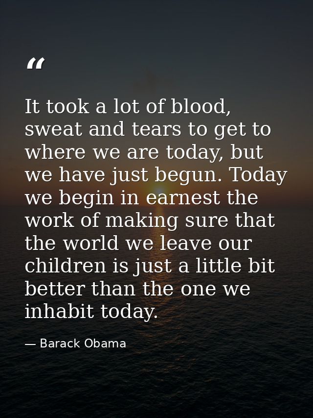 It took a lot of blood, sweat and tears to get to where we are today, but we have just begun. Today we begin in earnest  — Barack Obama