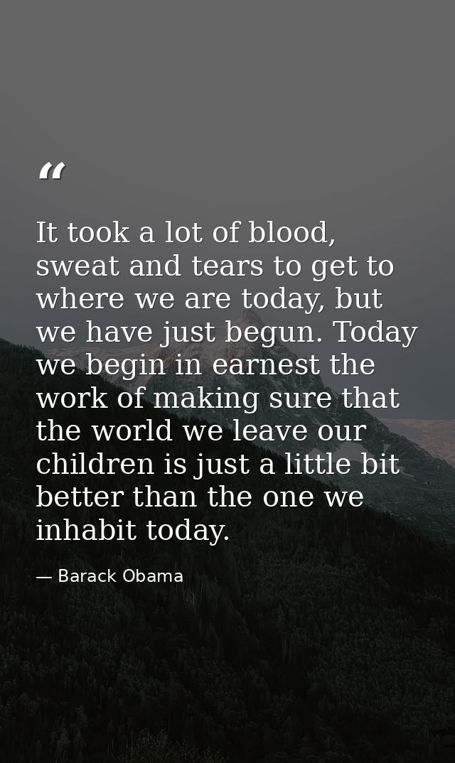 It took a lot of blood, sweat and tears to get to where we are today, but we have just begun. Today we begin in earnest  — Barack Obama