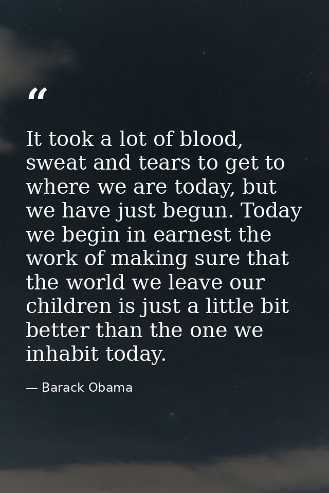 It took a lot of blood, sweat and tears to get to where we are today, but we have just begun. Today we begin in earnest  — Barack Obama