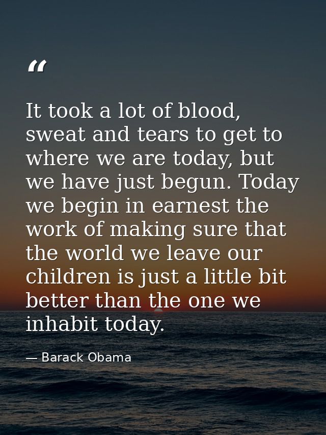 It took a lot of blood, sweat and tears to get to where we are today, but we have just begun. Today we begin in earnest  — Barack Obama