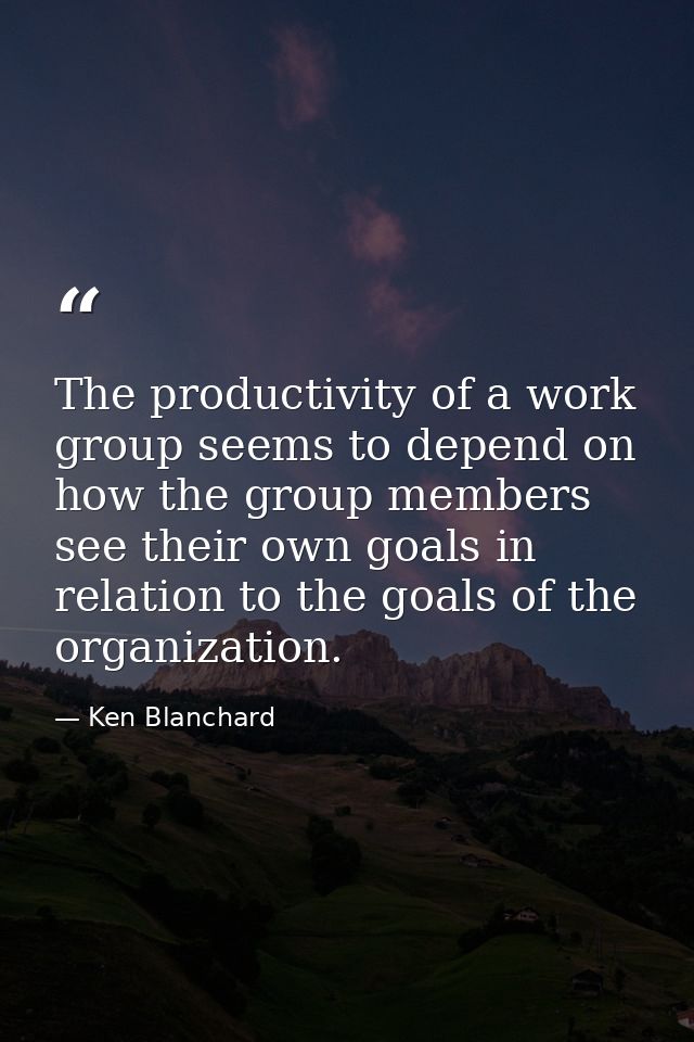 The productivity of a work group seems to depend on how the group members see their own goals in relation to the goals o — Ken Blanchard
