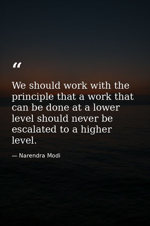 We should work with the principle that a work that can be done at a lower level should never be escalated to a higher le — Narendra Modi