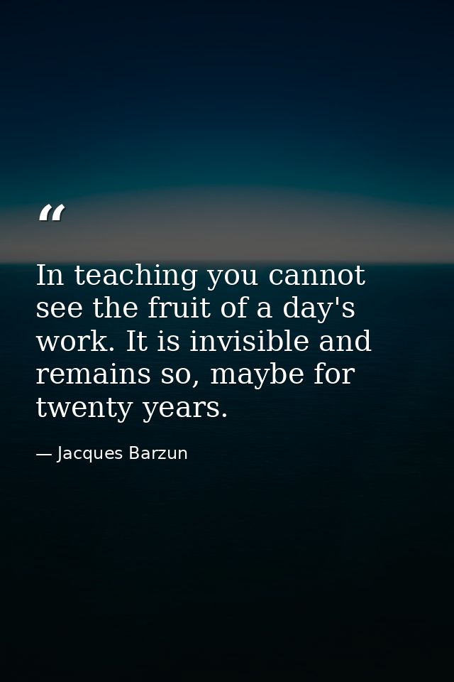 In teaching you cannot see the fruit of a day's work. It is invisible and remains so, maybe for twenty years. — Jacques Barzun