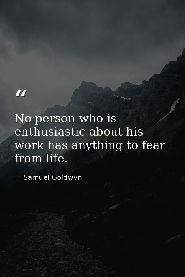 No person who is enthusiastic about his work has anything to fear from life. — Samuel Goldwyn