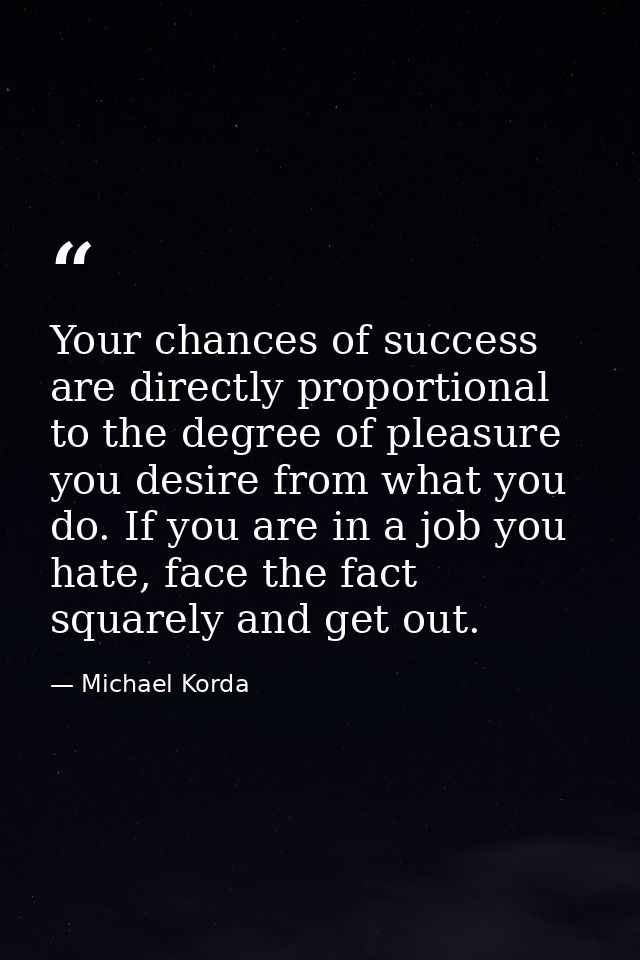 Your chances of success are directly proportional to the degree of pleasure you desire from what you do. If you are in a — Michael Korda