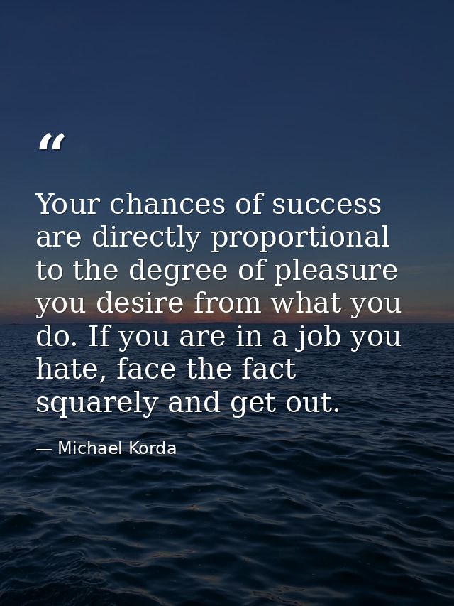 Your chances of success are directly proportional to the degree of pleasure you desire from what you do. If you are in a — Michael Korda