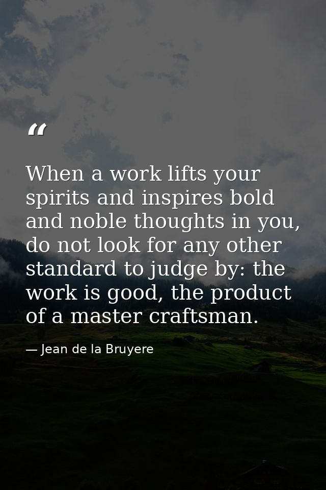 When a work lifts your spirits and inspires bold and noble thoughts in you, do not look for any other standard to judge  — Jean de la Bruyere