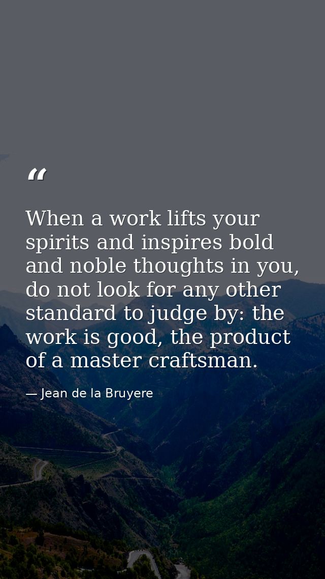 When a work lifts your spirits and inspires bold and noble thoughts in you, do not look for any other standard to judge  — Jean de la Bruyere