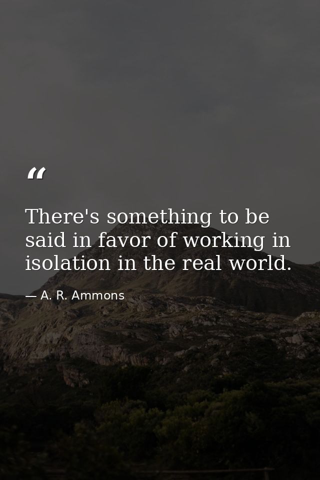 There's something to be said in favor of working in isolation in the real world. — A. R. Ammons