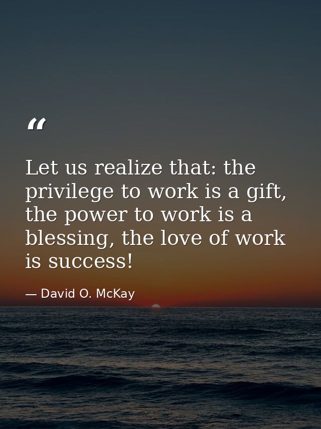 Let us realize that: the privilege to work is a gift, the power to work is a blessing, the love of work is success! — David O. McKay