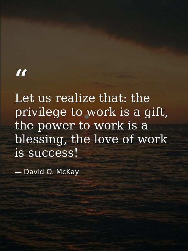 Let us realize that: the privilege to work is a gift, the power to work is a blessing, the love of work is success! — David O. McKay