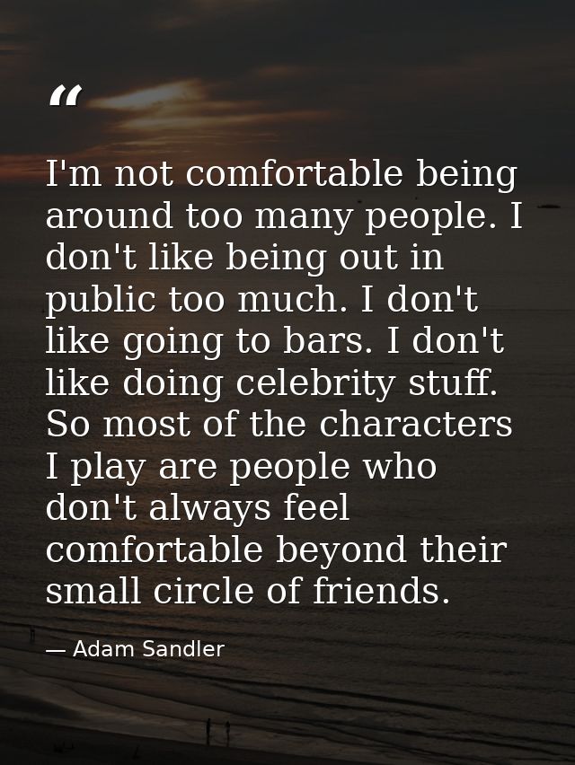 I'm not comfortable being around too many people. I don't like being out in public too much. I don't like going to bars. — Adam Sandler