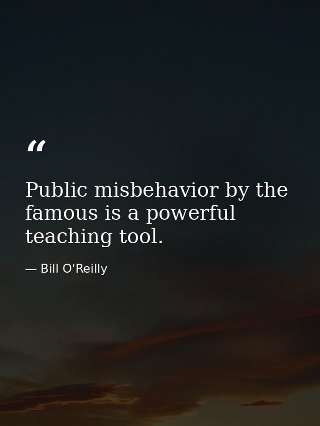 Public misbehavior by the famous is a powerful teaching tool. — Bill O'Reilly