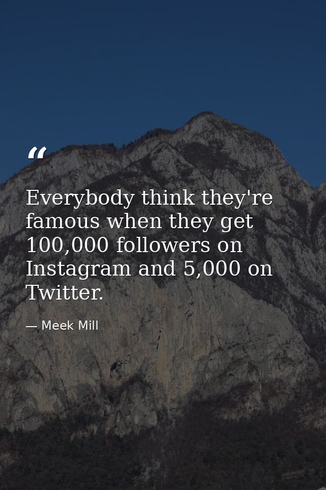 Everybody think they're famous when they get 100,000 followers on Instagram and 5,000 on Twitter. — Meek Mill