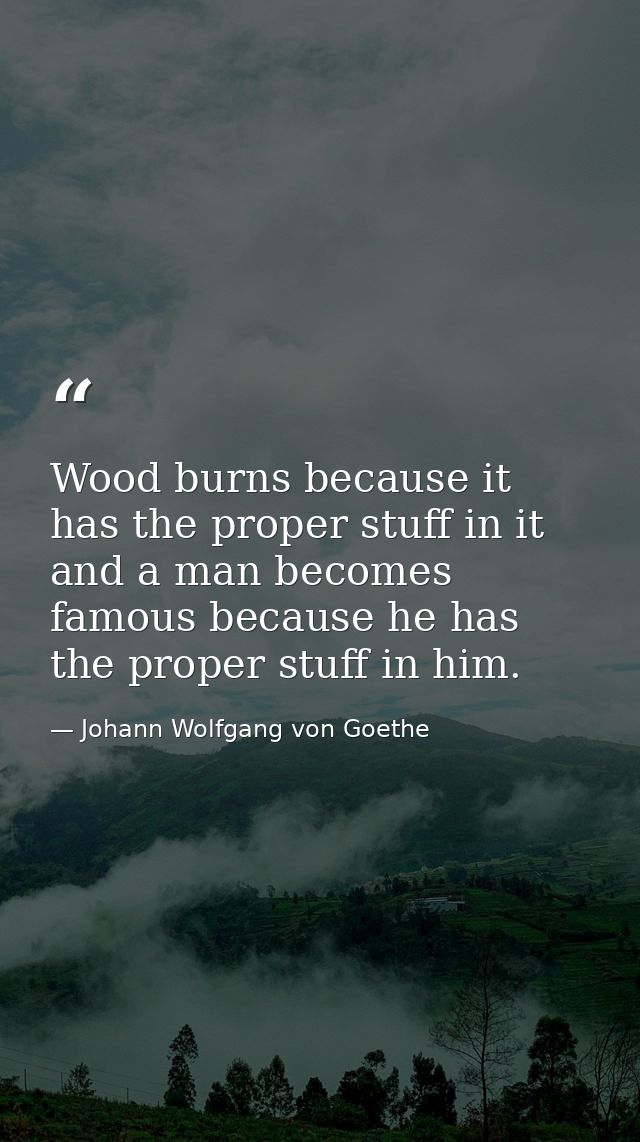 Wood burns because it has the proper stuff in it and a man becomes famous because he has the proper stuff in him. — Johann Wolfgang von Goethe