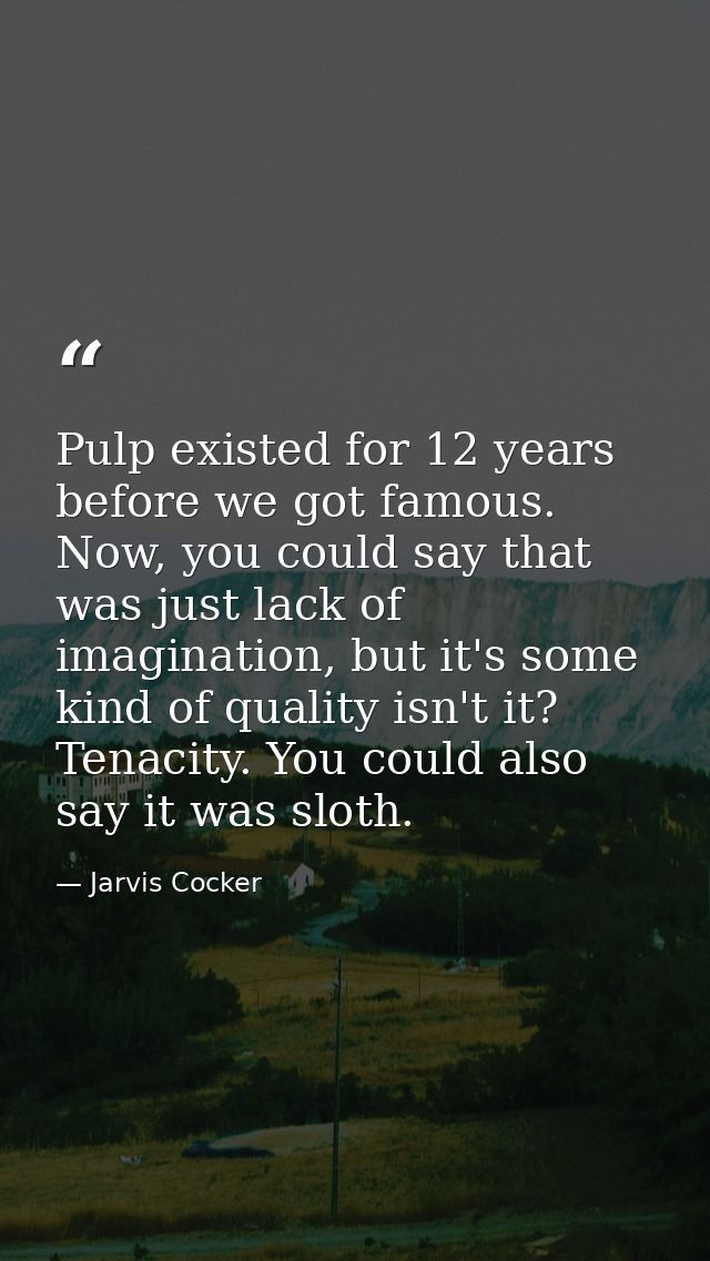 Pulp existed for 12 years before we got famous. Now, you could say that was just lack of imagination, but it's some kind — Jarvis Cocker