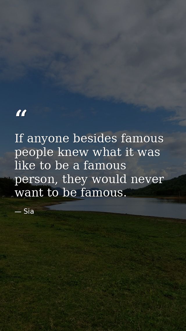 If anyone besides famous people knew what it was like to be a famous person, they would never want to be famous. — Sia