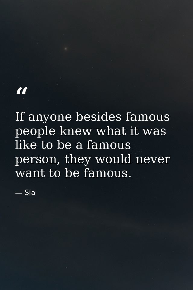 If anyone besides famous people knew what it was like to be a famous person, they would never want to be famous. — Sia
