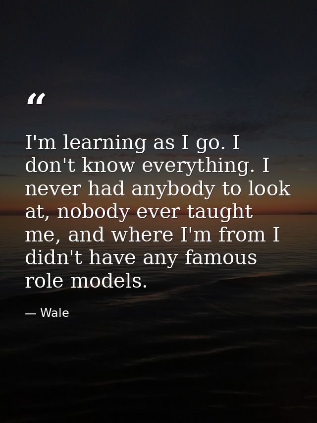 I'm learning as I go. I don't know everything. I never had anybody to look at, nobody ever taught me, and where I'm from — Wale