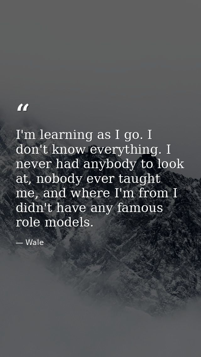 I'm learning as I go. I don't know everything. I never had anybody to look at, nobody ever taught me, and where I'm from — Wale