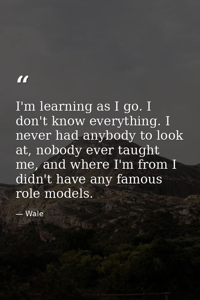 I'm learning as I go. I don't know everything. I never had anybody to look at, nobody ever taught me, and where I'm from — Wale