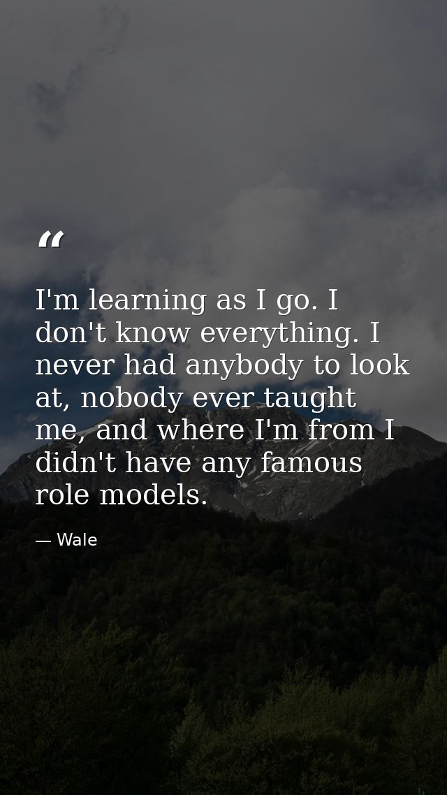 I'm learning as I go. I don't know everything. I never had anybody to look at, nobody ever taught me, and where I'm from — Wale