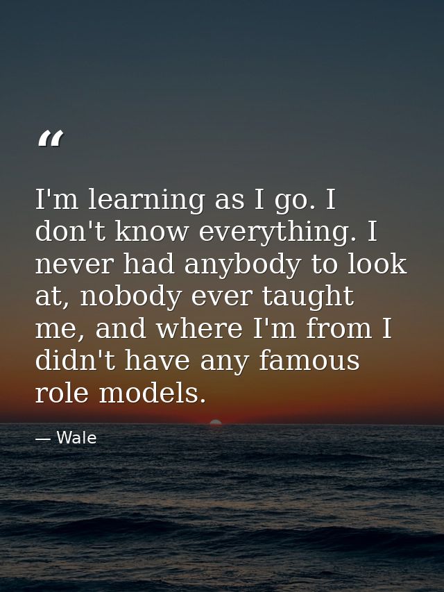 I'm learning as I go. I don't know everything. I never had anybody to look at, nobody ever taught me, and where I'm from — Wale